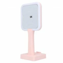 LORETA Rechargeable Handheld LED Mirror W/ Rotating Base - Pink 24HR OVERNIGHT COLLECTION