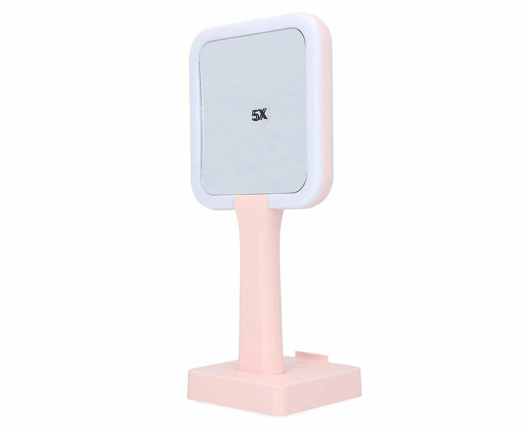 LORETA Rechargeable Handheld LED Mirror W/ Rotating Base - Pink 24HR OVERNIGHT COLLECTION 4 LORETA Rechargeable Handheld LED Mirror W/ Rotating Base - Pink 24HR OVERNIGHT COLLECTION