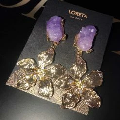 LORETA Amethyst Gold Earrings 24HR OVERNIGHT COLLECTION