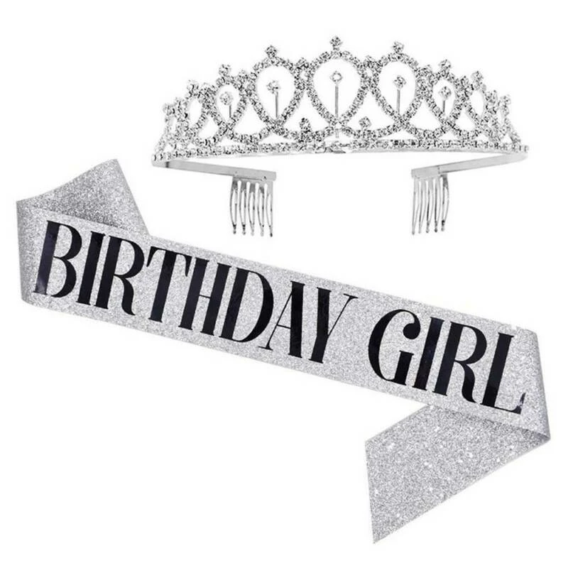LORETA Birthday Sash & Tiara (2 Piece Set- Silver) 4 LORETA Birthday Sash & Tiara (2 Piece Set- Silver)