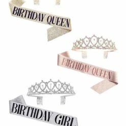 LORETA Birthday Sash & Tiara (2 Piece Set- Silver)