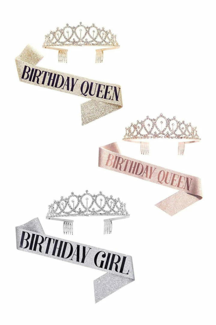 LORETA Birthday Sash & Tiara (2 Piece Set- Silver) 3 LORETA Birthday Sash & Tiara (2 Piece Set- Silver)