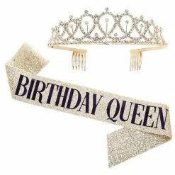 LORETA Birthday Sash & Tiara (2 Piece Set- Silver) 9 LORETA Birthday Sash & Tiara (2 Piece Set- Silver)