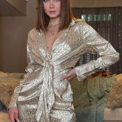 LORETA Champagne Gold Dress Clothing 9 LORETA Champagne Gold Dress Clothing