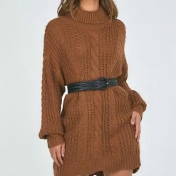 LORETA Turtleneck Knit Dress (Mocha)