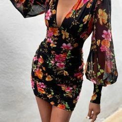 LORETA Black Floral Dress