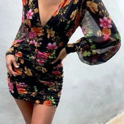 LORETA Black Floral Dress