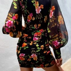 LORETA Black Floral Dress