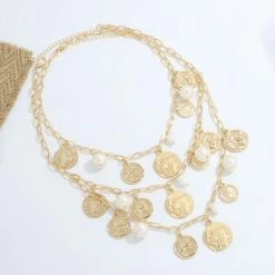 LORETA 24HR OVERNIGHT COLLECTION Multi Gold Coin & Cream Pearl Necklace