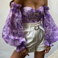 LORETA Clothing Purple Lilac Floral Bodysuit