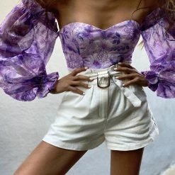 LORETA Clothing Purple Lilac Floral Bodysuit