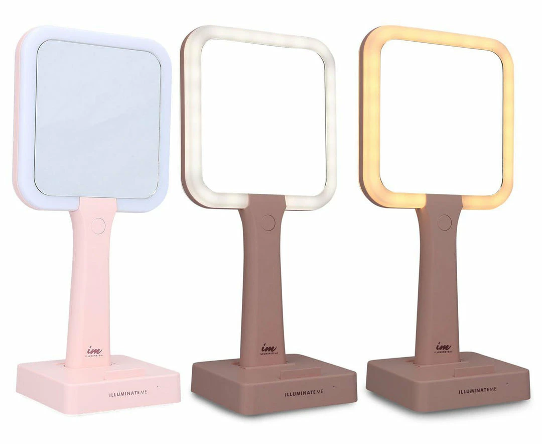 LORETA Rechargeable Handheld LED Mirror W/ Rotating Base - Pink 24HR OVERNIGHT COLLECTION 6 LORETA Rechargeable Handheld LED Mirror W/ Rotating Base - Pink 24HR OVERNIGHT COLLECTION