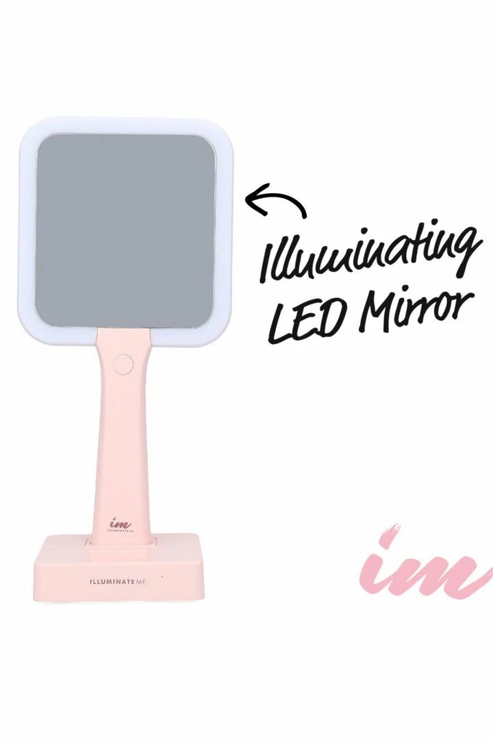 LORETA Rechargeable Handheld LED Mirror W/ Rotating Base - Pink 24HR OVERNIGHT COLLECTION 3 LORETA Rechargeable Handheld LED Mirror W/ Rotating Base - Pink 24HR OVERNIGHT COLLECTION