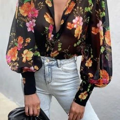 LORETA Black Floral Shirt Clothing