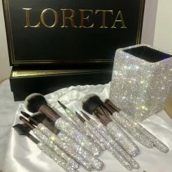 LORETA Crystallized Crystal 12 Piece Brush Set & Cup Holder