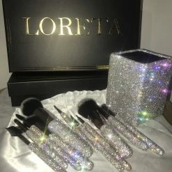 LORETA Crystallized Crystal 12 Piece Brush Set & Cup Holder