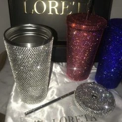 LORETA XL - Crystallized Crystal Coffee/Drink Tumbler Cup With Straw