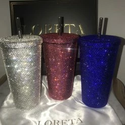 LORETA XL - Crystallized Crystal Coffee/Drink Tumbler Cup With Straw