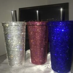 LORETA XL - Crystallized Crystal Coffee/Drink Tumbler Cup With Straw