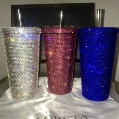LORETA XL - Crystallized Crystal Coffee/Drink Tumbler Cup With Straw