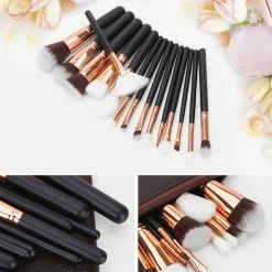 LORETA 15Pcs Rose Gold Makeup Brush Set With Bag 24HR OVERNIGHT COLLECTION 9 LORETA 15Pcs Rose Gold Makeup Brush Set With Bag 24HR OVERNIGHT COLLECTION