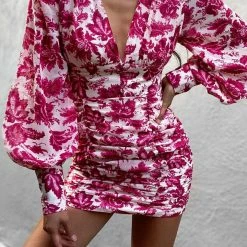 LORETA Clothing Hot Pink Floral Dress