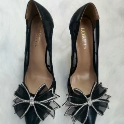 LORETA Belvia Crystal Bow Heels (Black) 24HR OVERNIGHT COLLECTION