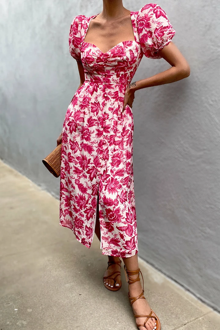 LORETA Midi Pink Floral Dress Clothing 3 LORETA Midi Pink Floral Dress Clothing
