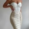 LORETA Crystal Chiara Corset Dress (White/Nude)