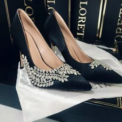LORETA Blushing Gemstone Heels (Black)