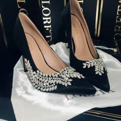 LORETA Blushing Gemstone Heels (Black)