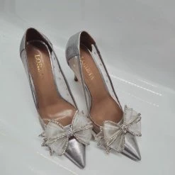 LORETA Belvia Crystal Bow Heels (Silver) 24HR OVERNIGHT COLLECTION