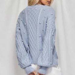 LORETA Cable Knit Textured Cardigan (Blue)