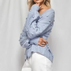 LORETA Cable Knit Textured Cardigan (Blue)