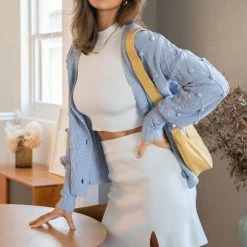 LORETA Cable Knit Textured Cardigan (Blue)