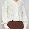 LORETA Clothing Cable Knit Textured Cardigan (White)