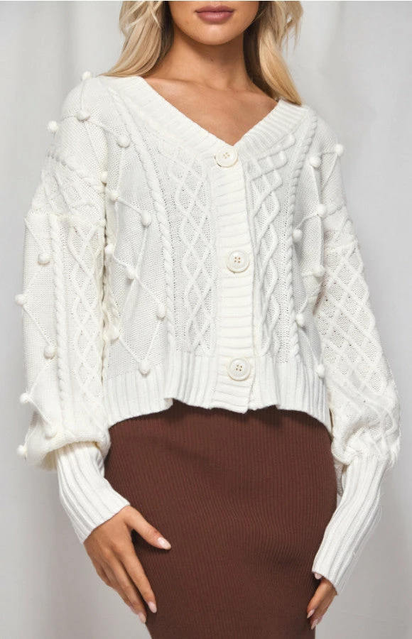 LORETA Clothing Cable Knit Textured Cardigan (White) 3 LORETA Clothing Cable Knit Textured Cardigan (White)