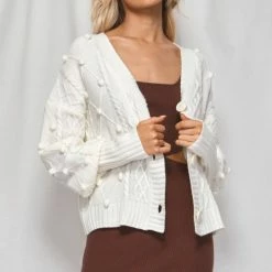 LORETA Clothing Cable Knit Textured Cardigan (White) 9 LORETA Clothing Cable Knit Textured Cardigan (White)