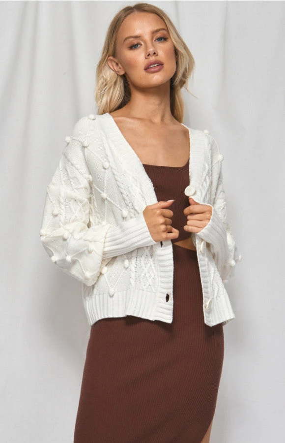 LORETA Clothing Cable Knit Textured Cardigan (White) 6 LORETA Clothing Cable Knit Textured Cardigan (White)