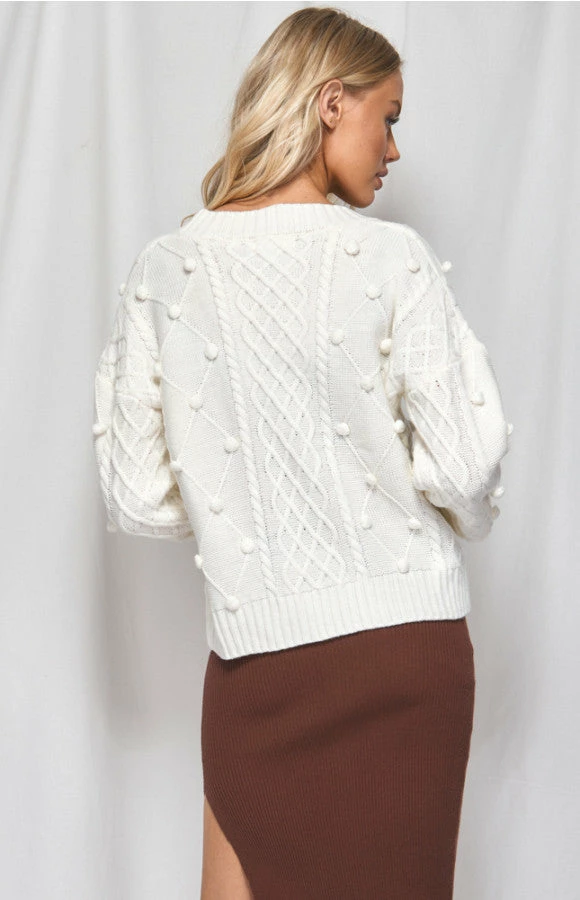 LORETA Clothing Cable Knit Textured Cardigan (White) 5 LORETA Clothing Cable Knit Textured Cardigan (White)