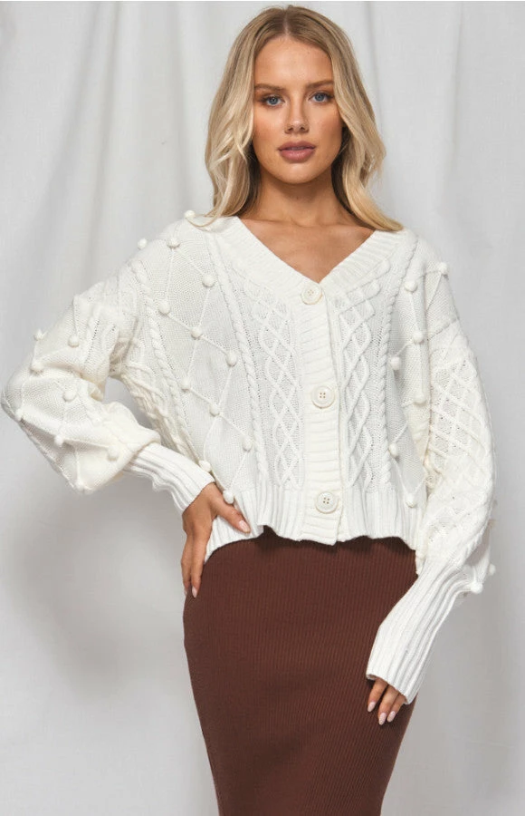 LORETA Clothing Cable Knit Textured Cardigan (White) 4 LORETA Clothing Cable Knit Textured Cardigan (White)