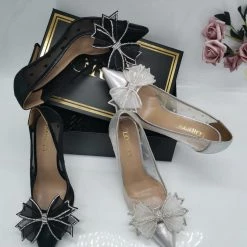 LORETA Belvia Crystal Bow Heels (Silver) 24HR OVERNIGHT COLLECTION