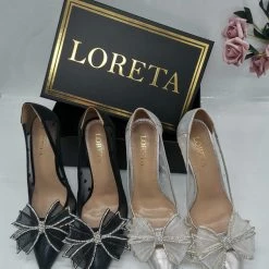 LORETA Belvia Crystal Bow Heels (Silver) 24HR OVERNIGHT COLLECTION