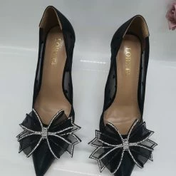 LORETA Belvia Crystal Bow Heels (Black) 24HR OVERNIGHT COLLECTION