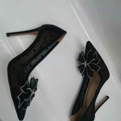 LORETA Belvia Crystal Bow Heels (Black) 24HR OVERNIGHT COLLECTION