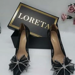 LORETA Belvia Crystal Bow Heels (Black) 24HR OVERNIGHT COLLECTION