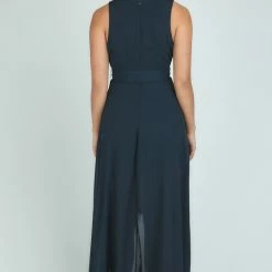 LORETA Maxi Dress With Waterfall Hem (Navy)
