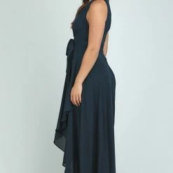 LORETA Maxi Dress With Waterfall Hem (Navy)
