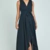 LORETA Maxi Dress With Waterfall Hem (Navy)