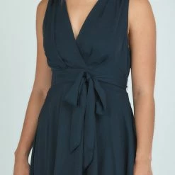 LORETA Maxi Dress With Waterfall Hem (Navy)